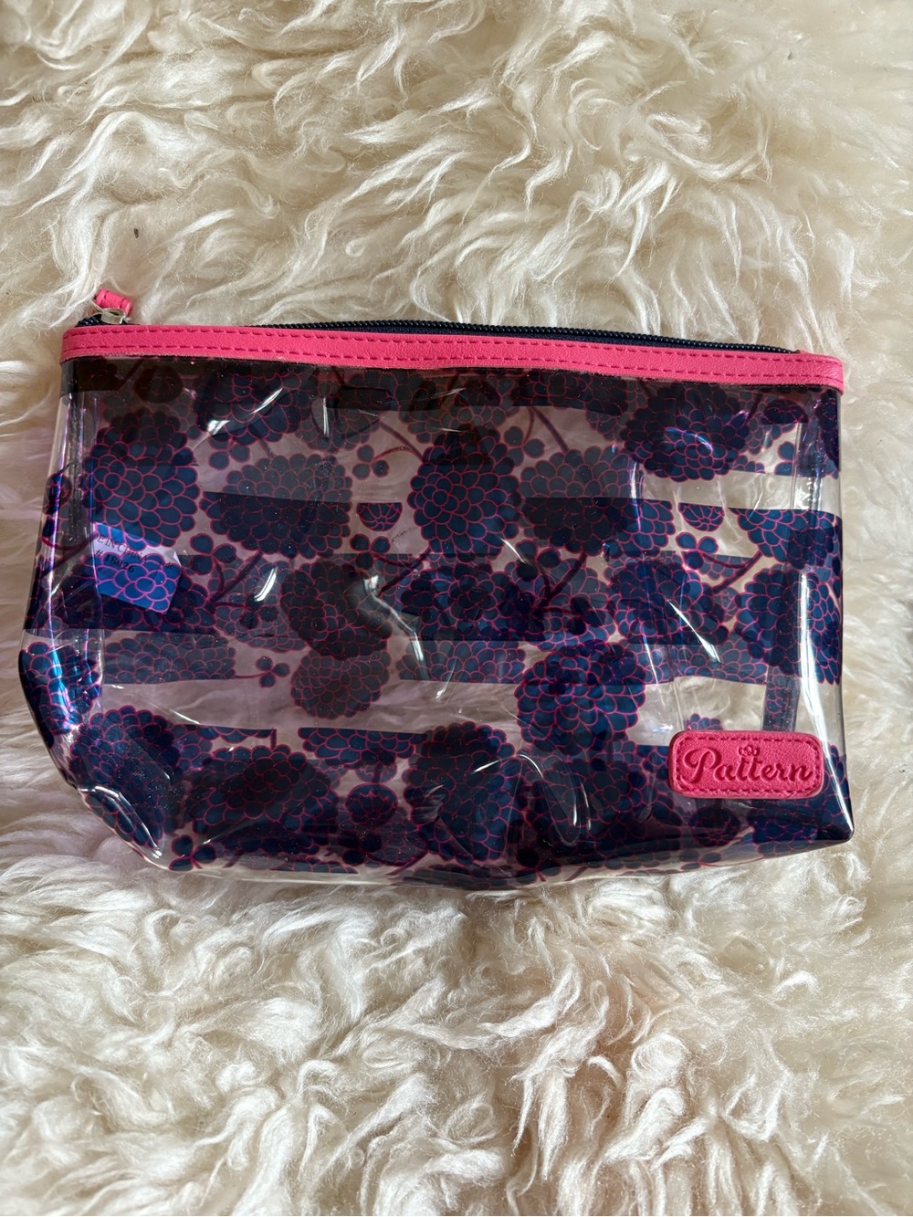 Pattern Clear Floral Cosmetic Pouch in Pink and Navy